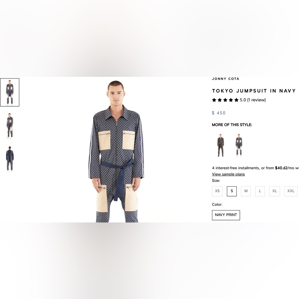 Jonny Cota, Making the Cut. First run navy print jumpsuit. New w/ tags sz small